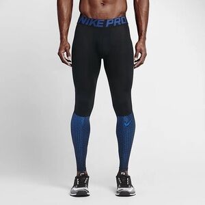 Nike Pro Compression Training Tights Black Foil Blue Size XL